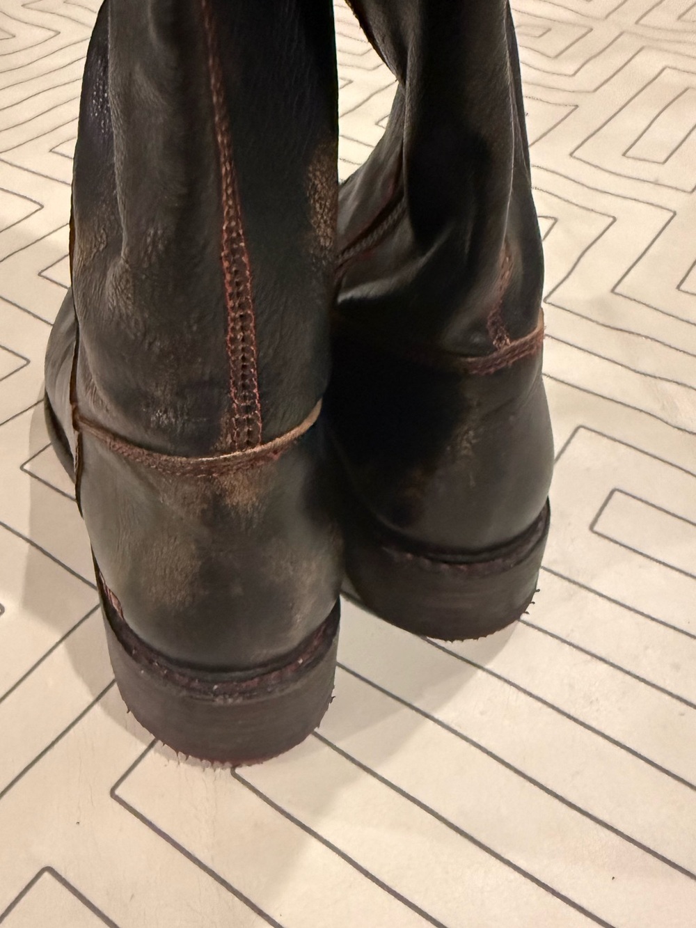 Bed | Stu Distressed Black Leather Riding Boots with Tie Calf - Picture 12 of 14